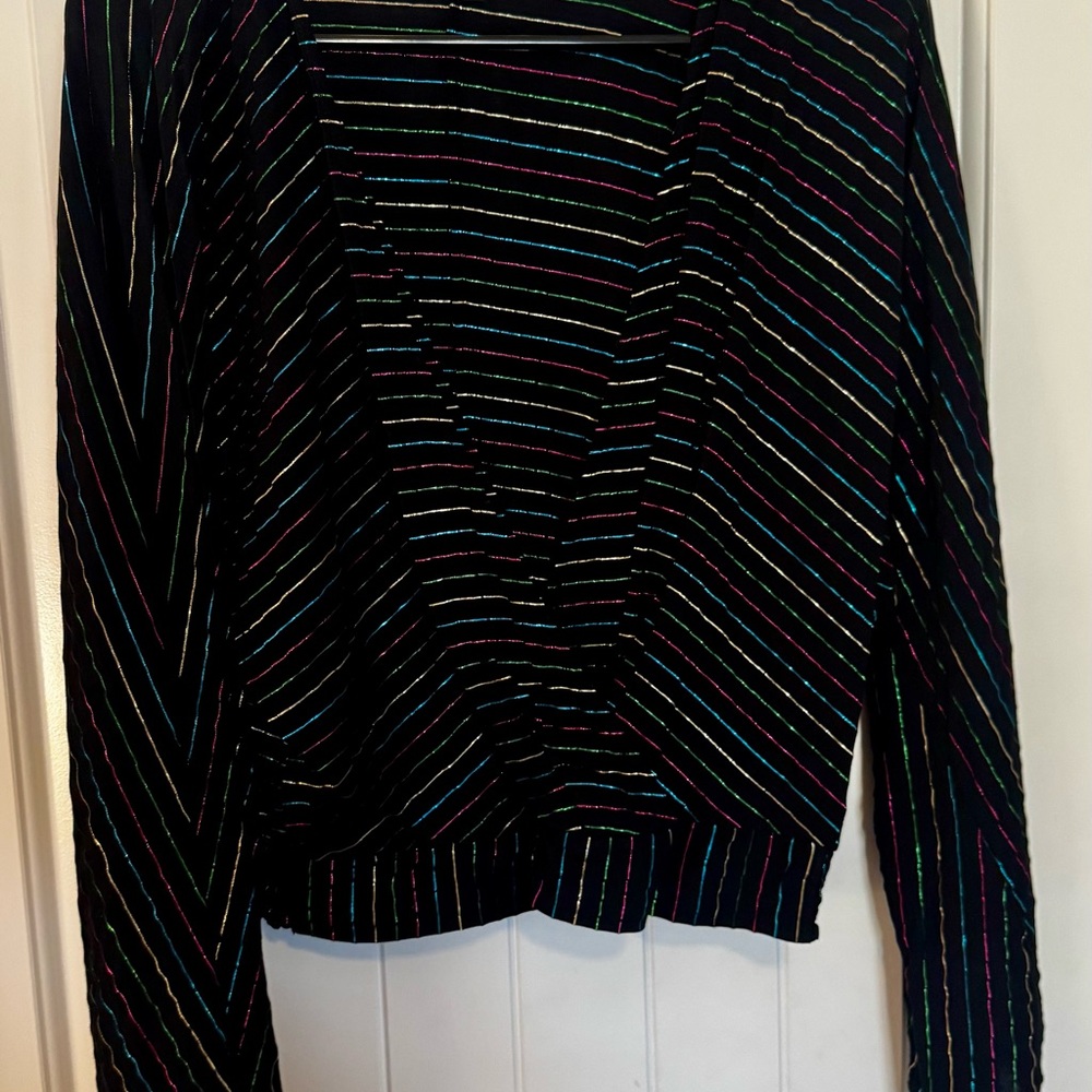 Express Black Multicolor Metallic Striped Blouse - Size Medium